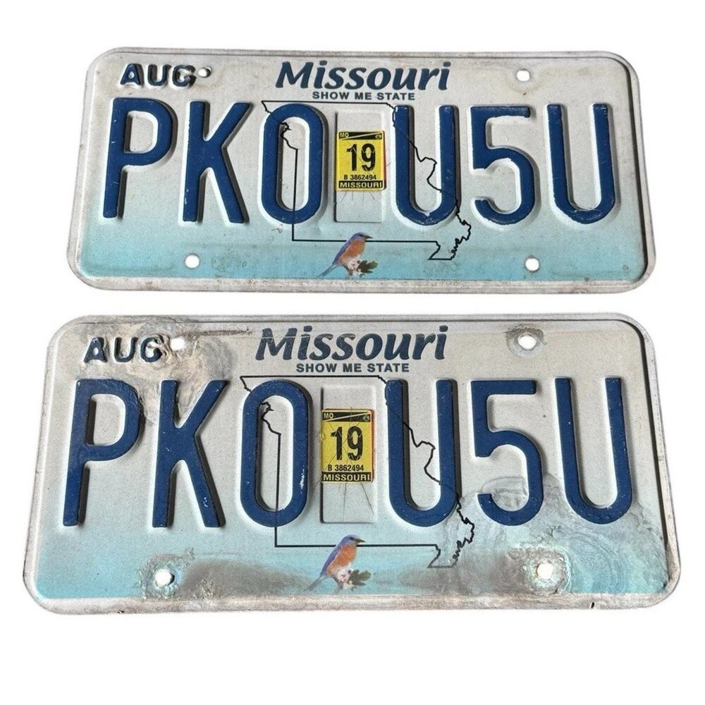 Missouri License Plates Matched Pair Bluebird August Show Me State 2019 Register